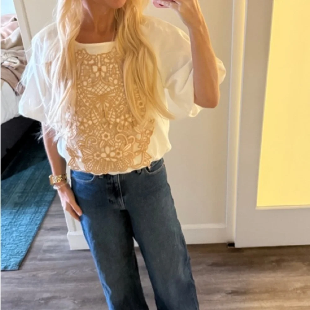 Anthropologie Crafty Linen Blend Puff-Sleeve Top by Ciebon